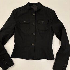 Theory Black Cropped Wool Blend Jacket Peplum Hem EUC Size 2